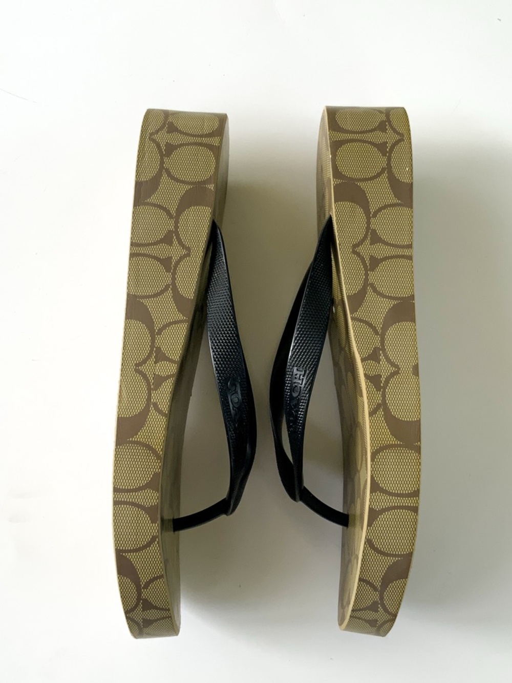 Coach Monogram Tan Wedge Sandals Size 9 - Picture 4 of 5